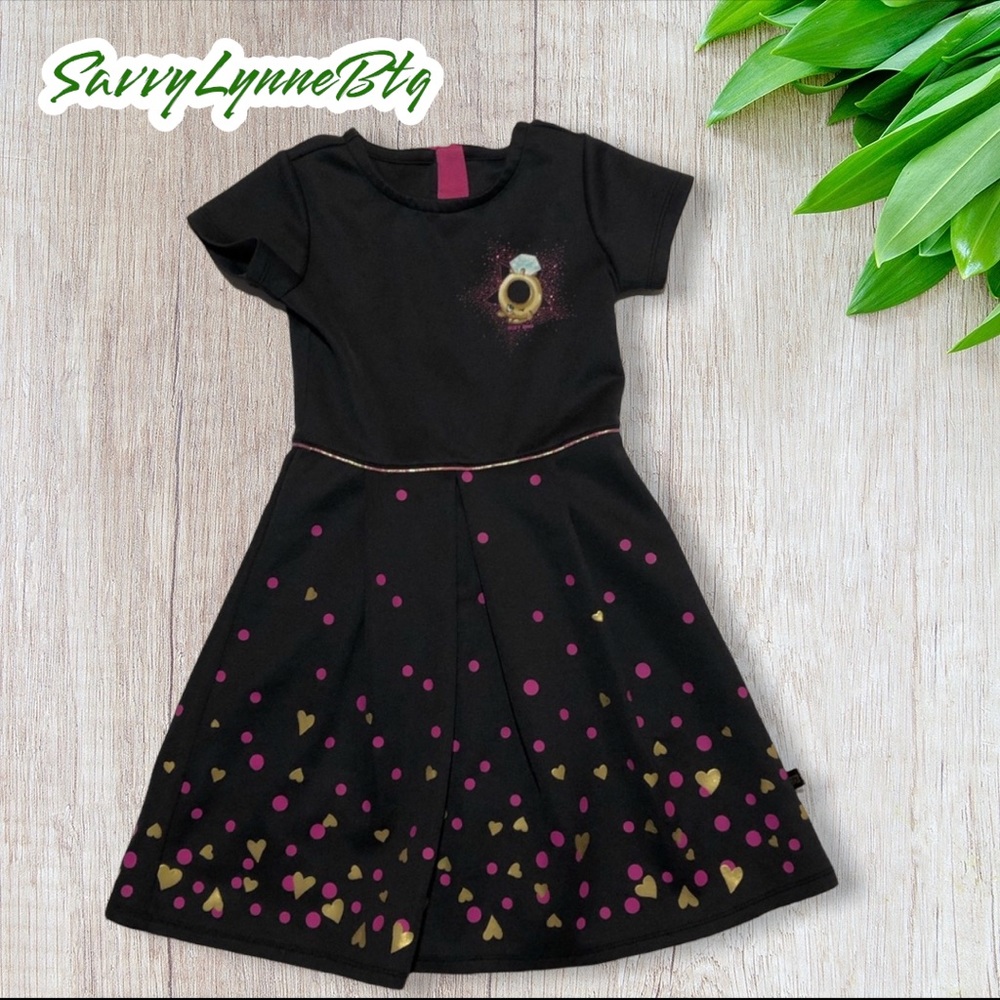 SHOPKINS Girls Black Polka Dot Dress 6-6x